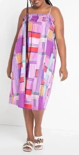 Eloquii Eloqui Shift Dress Smocked Bodice Empire Gathered Color Block Midi plus size 26