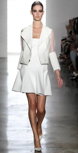 Cushnie et Ochs ivory leather and silk organza moto jacket size 6 S small