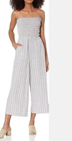 BCBG Generation Sz S Adorable Smocked Strapless Jumpsuit Blue Plaid Multiple