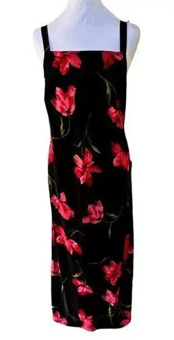 90'S Y2K SLIP DRESS VINTAGE EXPRESSIONS FLORAL MAXI BLACK/RED DRESS SIZE X LARGE Red