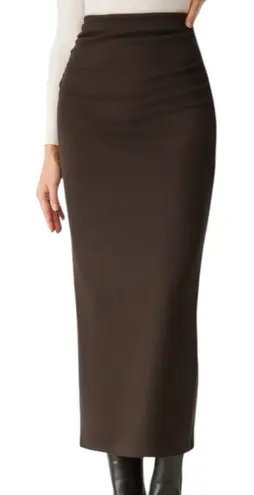 NWT OGL MaxWarm Espresso Brown Ruched Side Pencil Maxi Skirt Women’s Size Medium