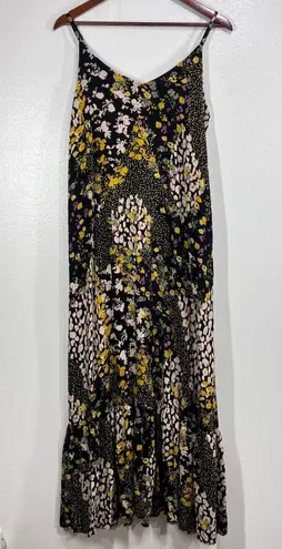 Tribal Jeans Floral Maxi Dress M Boho Black Yellow Pink Summer Sundress Rayon Size M