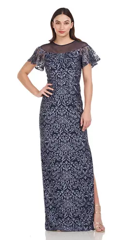 JS Collections Celestina Column Gown in navy nickel Size 8 formal event wedding