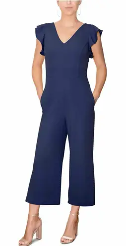 Rachel Rachel Roy Ruffled Sleeve Cropped Jumpsuit Navy Size XL Stretch Blue