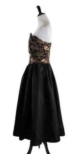 Gunne Sax Vintage 1980s Black and Copper Metallic Floral SM/MED