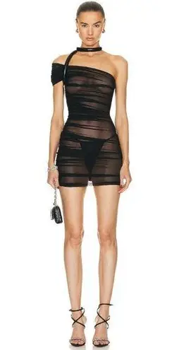 DAVID KOMA One Shoulder Ruched Asymmetric Mini Dress in Black UK10 New Womens Size M