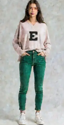 Vintage Cheer Letterman’s Sweater E College Sports Team E Green V Neck sweater Size M