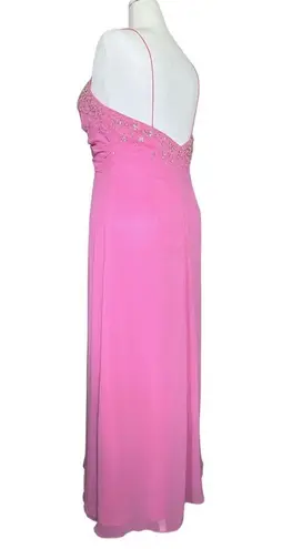 Vintage 90s Y2K Pink Whimsical Beaded Sequin Flower Prom Dress XL Fairycore Glam