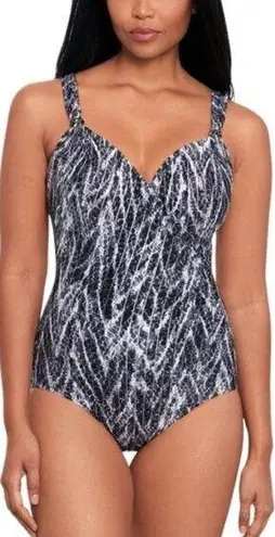 MiracleSuit  Metallic Silver Chevron Python Siren OnePiece Swimsuit Size 8 NWT