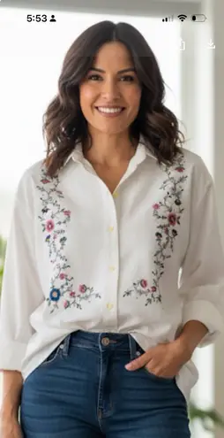 Same Game Different Name (SGDN) Ivory Embroidered Cotton Blouse — Size L White Size L