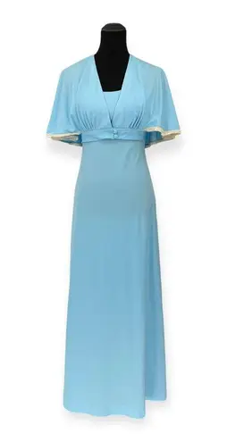 Beaux and Belles | M | VINTAGE '70s Pale Blue Maxi Dress Gown w/ Lace Trim Cape Size M