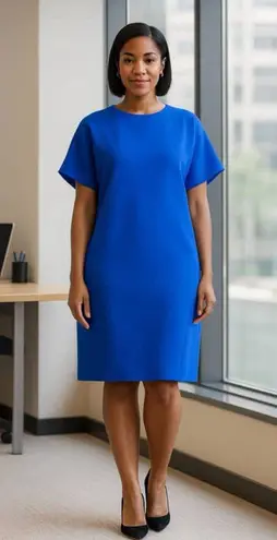 Balenciaga Silk Crepe Blue Midi Dress size 38 Ready to Wear s/s 2017