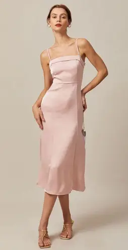 Rihoas Pink Bodycon Satin Cami Midi Dress Size XS