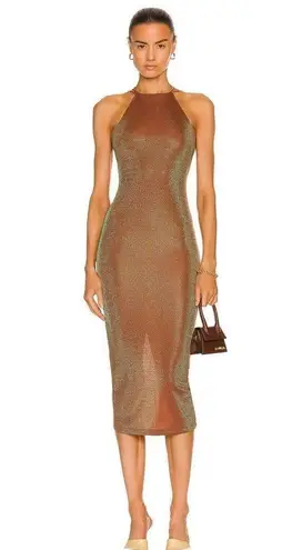 ALIX NYC Shiloh Halter Dress in Iridescent Copper medium Brown