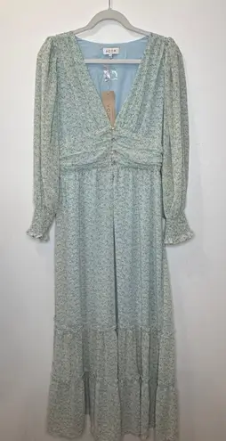 ACOA Maxi Light Blue Floral Puff Long Sleeve Dress NWT Size L