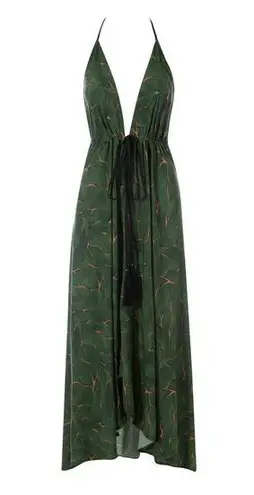 The Moon Beach Cult Ibiza Dress Green Sun V neck Halter Neck Satin Maxi Beach Resort