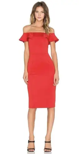Yumi Kim Red Under Your Spell Mini Dress Off Shoulder Ruffle Detail Scuba Sm New