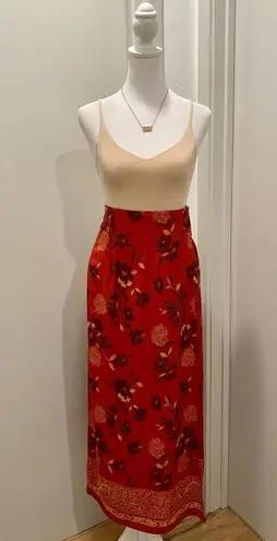 Sag Harbor VTG 90s Fairycore Red Floral Patterned Wrap Maxi Skirt - M