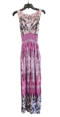 One World Purple Paisley Print V-Neck Sleeveless Maxi Dress. Size Medium