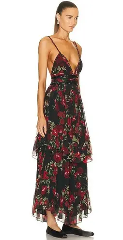 Rococo Sand Tiered Maxi Dress, Black Red Roses, Size XS New w/Tag $478 SOLD OUT