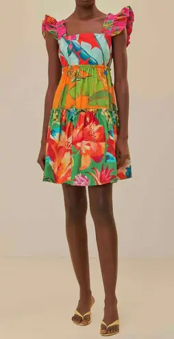Farm Rio Foliage Mix Cotton Mini Dress, Size XS