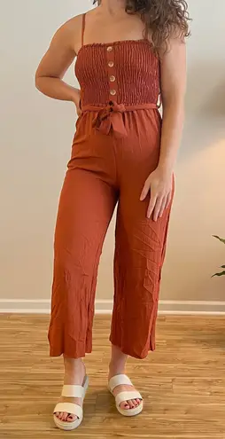 European Boutique burnt orange linen jumpsuit