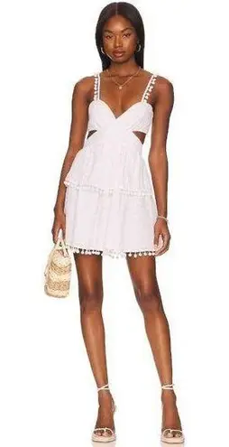 Majorelle Shauna Mini Dress in White Small New Womens Mini Pom Poms