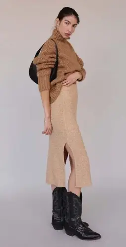 The Row All Medium Knit Midi Skirt with Slits Elastic Waist Tan Camel Lined