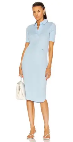 Helmut Lang Collared Baby Blue Rib Knit Midi Dress Shirt Dress Size Large Ribbed