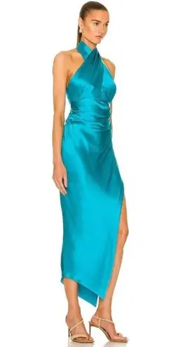 NEW NWT The Sei for FWRD Cross Wrap Halter 100% Silk Maxi Dress in Teal Size 4