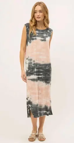 Mystree Women's Charcoal & Blush Sleeveless Jersey Tie Dye Maxi Dress Size S