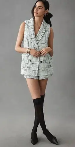 NWOT Anthropologie Maeve Green Tweed Double Breasted Blazer Vest Jacket Size 10