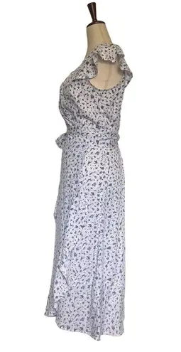 THE DROP CARLYNMIRAND Floral Wrap Midi Dress Size Small White Purple Bow Tie