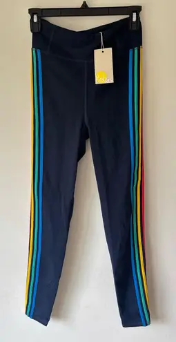 Boden USA Boden Jessica Leggings Navy Blue Rainbow Striped Activewear Athleisure Workout