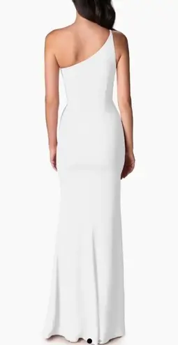 Dress the Population NWOT AMY crepe one shoulder maxi slit white gown sz S
