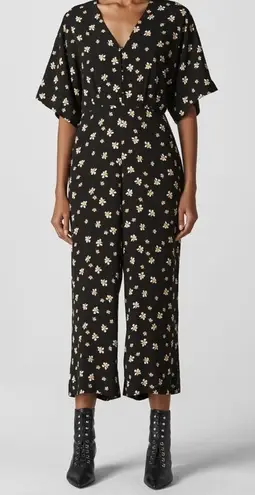 Whistles Edelweiss Button Front Culotte Jumpsuit Black Floral Size 6