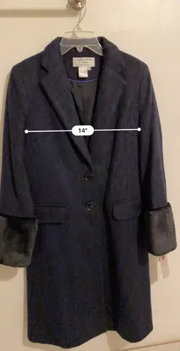 Helene Berman NWT $228 Navy 'Future College' Notch Collar Lined Buttoned Coat S