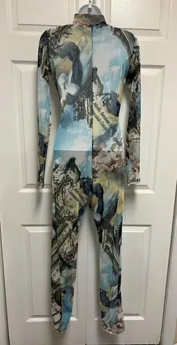 Renaissance Blue Print Stretch Leotard Size M