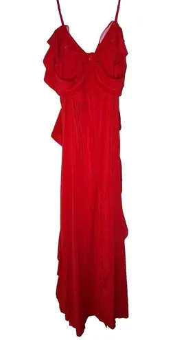 Pretty Little Thing  Spanish Style Red Ruffle Maxi Dress Sz 12 Prom Wedding NWT