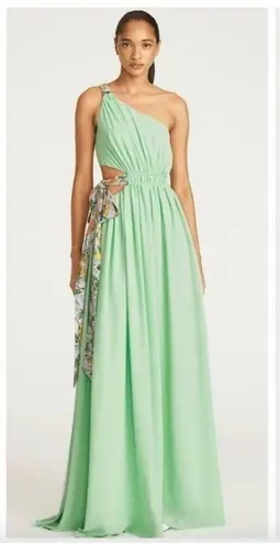 AMUR Zela One Shoulder Tie Waist Gown Fresh Mint Womens Size 0 Green