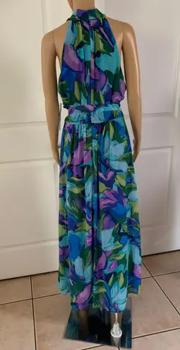 London Times Aquamarine Criss Cross Halter Neck Maxi Dress