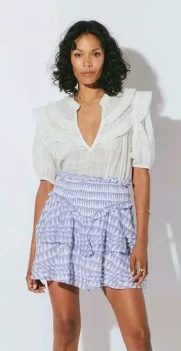 Cleobella Kenna Tiered Mini Skirt Pull On Elastic Waist Triangle Print Blue S