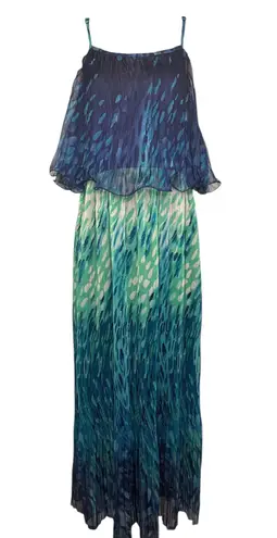 Audrey Ann Blue Green Watercolor Maxi Sundress Dress