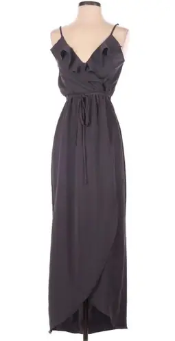 Everly  Maxi Dress Grey Sleeveless Ruffle V-Neck Faux Wrap Waist Tie Women’s XS