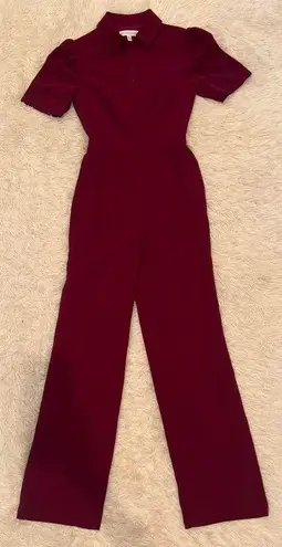 Dress the Population NEW Gloria Collared Zip Neck Short Sleeve Wide Leg Jumpsuit