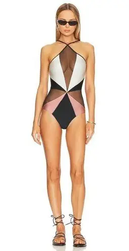 PatBO Colorblock Halter One Piece in Black white Small New Womens Swimsuit