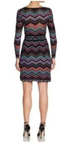 Missoni Vintage Chevron Long Sleeve V Neck Mini Wool Dress Stretch No Size Small