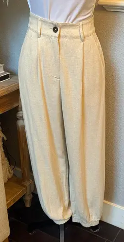 Miou Muse Pleated Linen Blend Jogger Pants Ivory Lagenlook Size Small