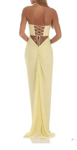 Lucy in the Sky  strapless yellow maxi dress