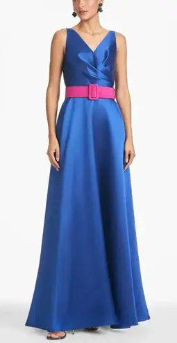 Sachin + Babi Rae Gown Eclipse Blue Fuchsia Belt Sz 4 NWT Glamorous A-Line Dress